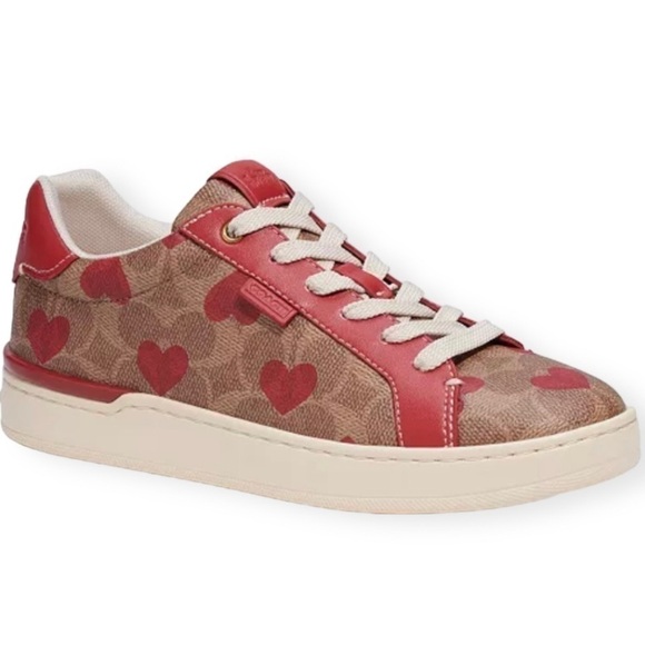 COACH Lowline Signature Lace-up Sneakers in Red Apple Hearts. - Picture 1 of 10